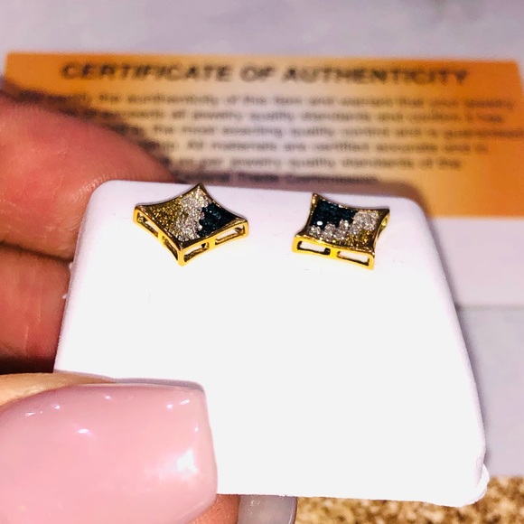 10k yellow gold vermeil REAL diamond custom designed lite earrings, best gift - Picture 6 of 7